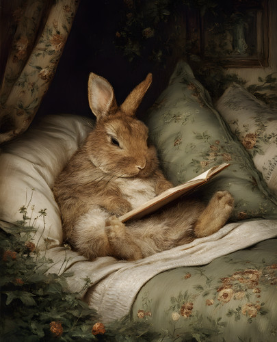 Sleepy rabbit reading cozy - reading,